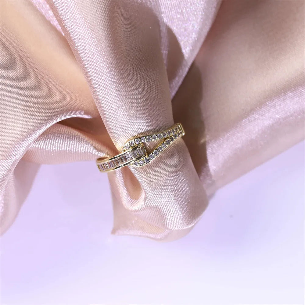 WDM Zircon Open Cubic Geometric Creative Design For Women Adjustable Finger Couple Rings Femme Wedding Jewley Party Gift