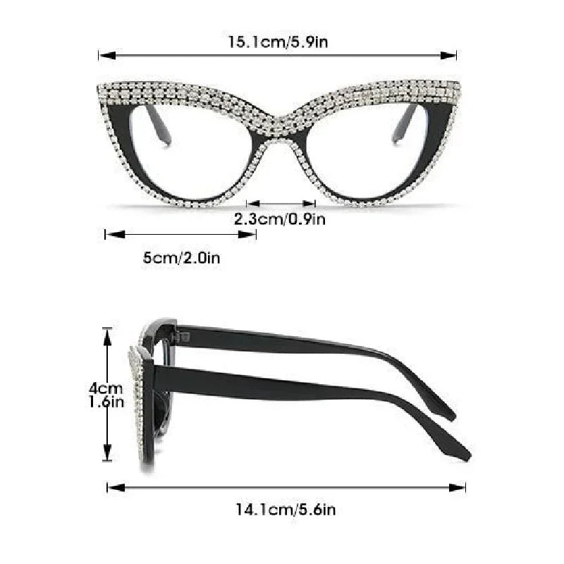 2 Pairs Per Set Cat Eye Glasses with Rhinestones Women Fashion Brand Design Optical Frames Trendy Chic Casual Decor Eyeglasses