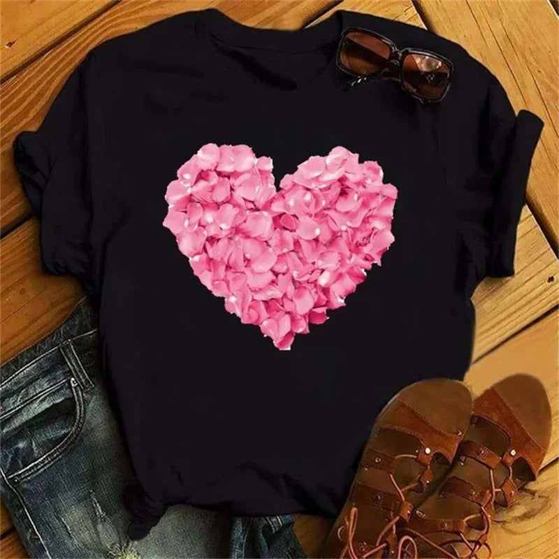 Female Short Sleeve Tshirt Harajuku Tee Shirts Girls T-shirts Fashion Red Poppy Women T Shirt Funny Black Printed Tops Tee