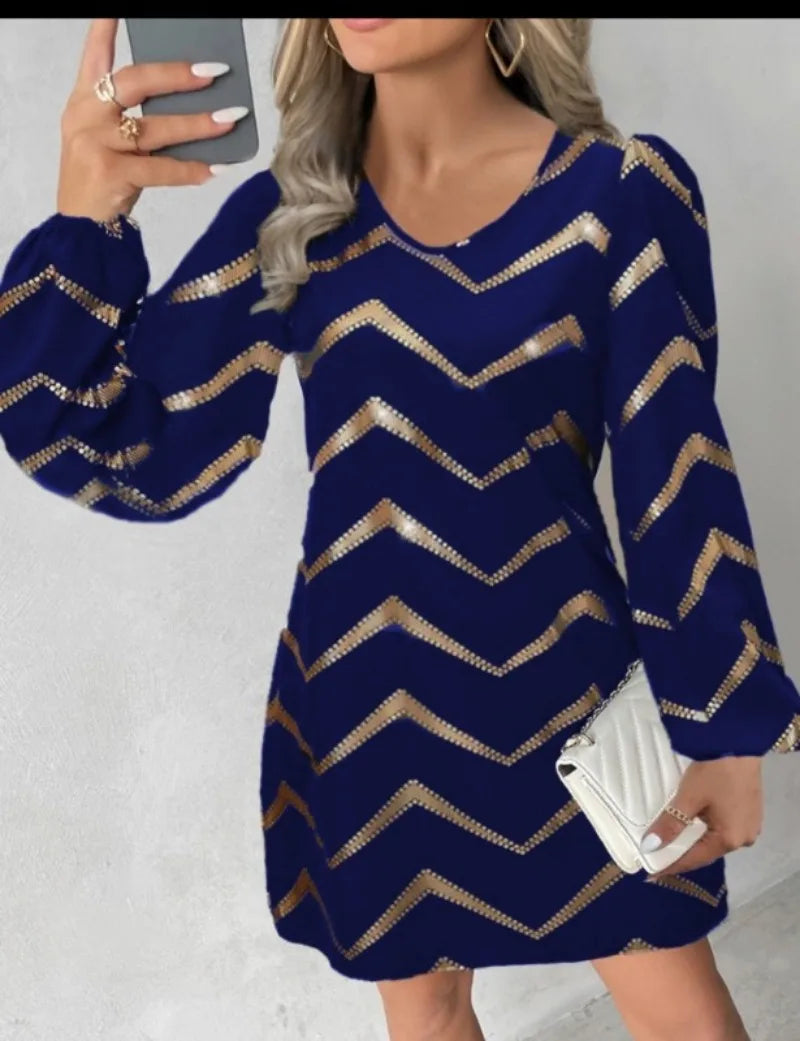 Long Sleeved Fashion U-neck Bubble Sleeve Dress Women's Clothing Elegant and Versatile Trendy Commuter