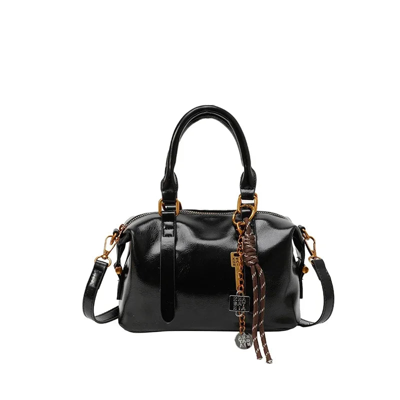 2025 PU Zipper High Quality Bucket Crossbody Bag Solid Simple Fashion Handbag High Appearance Popular Portable Shoulder Bag