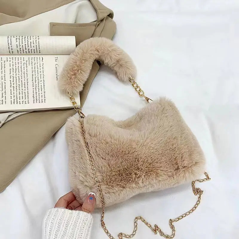 Women Plush handbag Solid Color Shoulder Bag Casual Purse Dumpling Bag Simple Fashion Crossbody Bag