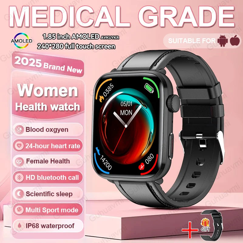 1.85-inch AMOLED Screen Smart Watch Women Bluetooth Call NFC Heart Rate Blood Pressure SP02 Lady Smartwatch For Xiaomi 2025 New