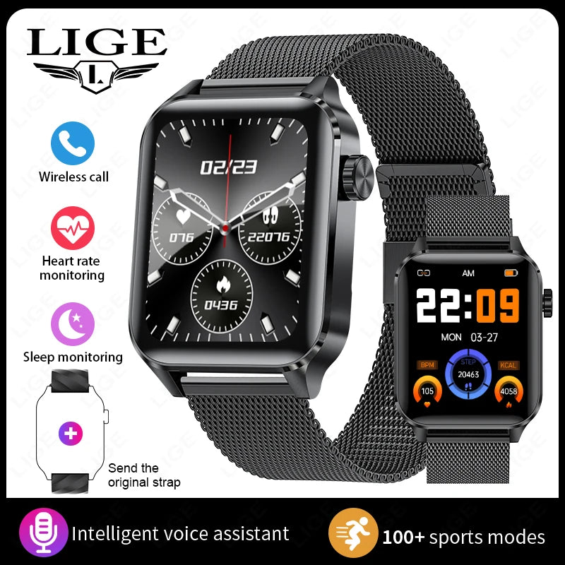 New LIGE Men Smart Watch Military Fitness Tracker Smartwatch Man Bluetooth Call Watches Waterproof Sports Smartwatch For Xiaomi