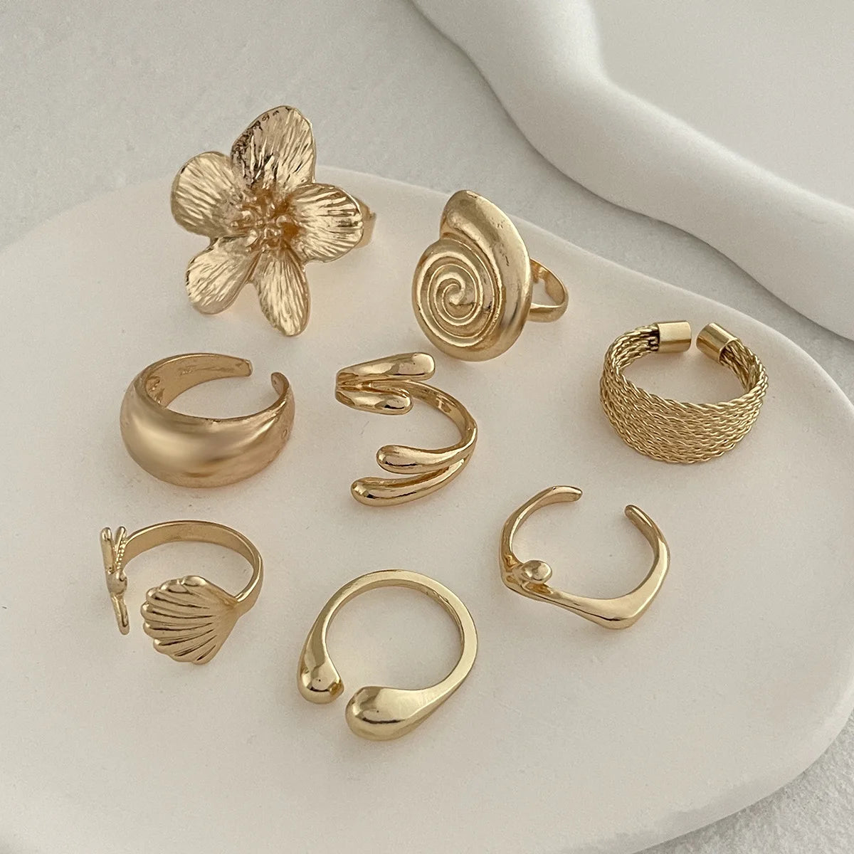 DIEZI One Set Vacation Beach Style Flower Starfish Knuckle Rings For Women Bohemian Vintage Gold Silver Color Open Joint Ring
