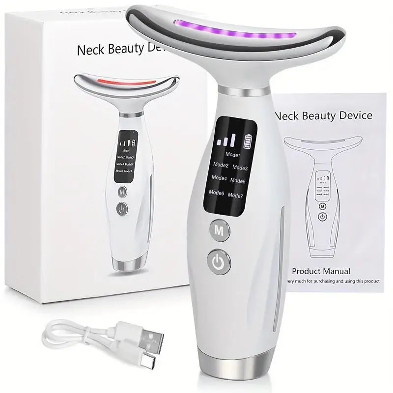 Neck Massager Facial Lift 7 Modes Electric Vibration Massage Skin Tightening LED Double Chin Neck Skin Care Beauty Instrument