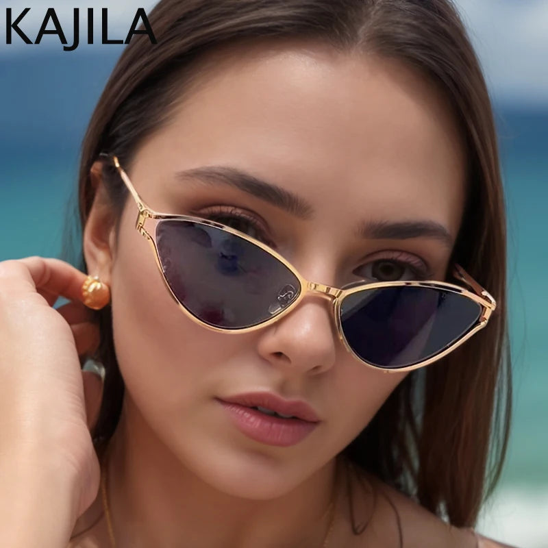 Sexy Cat Eye Sunglasses Women 2025 Luxury Brand Vintage Small Oval Punk Metal Frame Sun Glasses For Ladies Retro Eyewear Shades