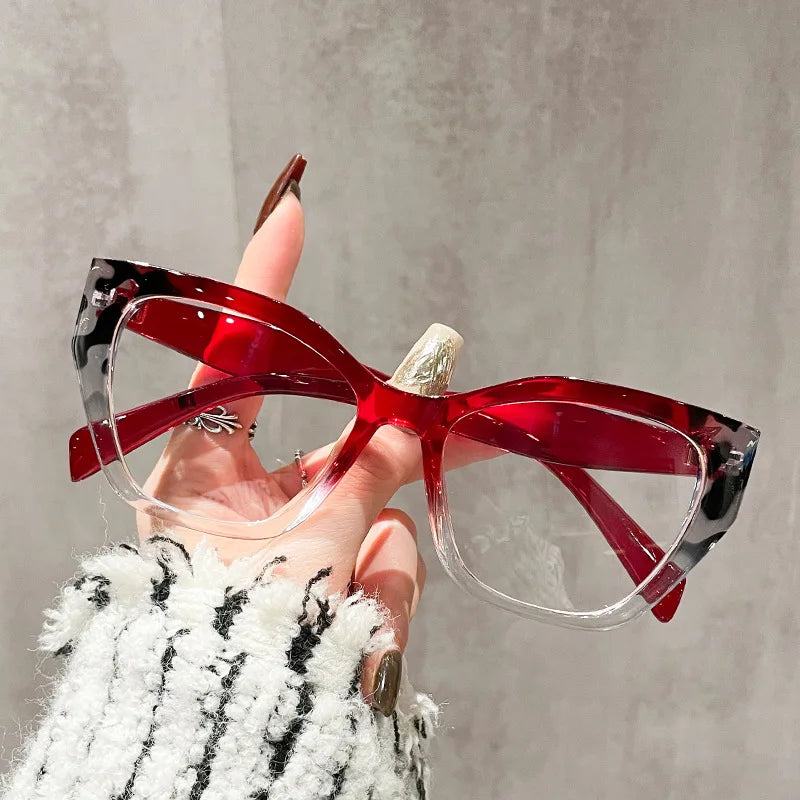 Luxury Brand Designer Women Fashion Cat Eye Anti Blue Light Glasses Double Color Big Frame Reading Glasses Presbyopia Eyewear
