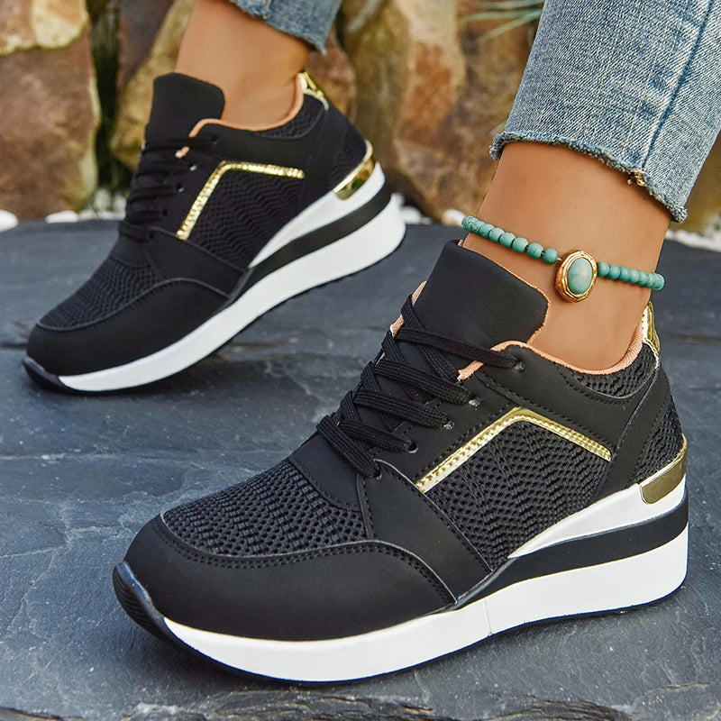 Women's Lightweight Wedge Sneakers Thick Sole Breathable Running Sports Shoes Woman Plus Size Fashion Lace Up Platform Sneakers
