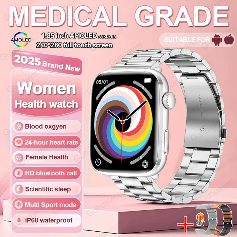 1.85-inch AMOLED Screen Smart Watch Women Bluetooth Call NFC Heart Rate Blood Pressure SP02 Lady Smartwatch For Xiaomi 2025 New