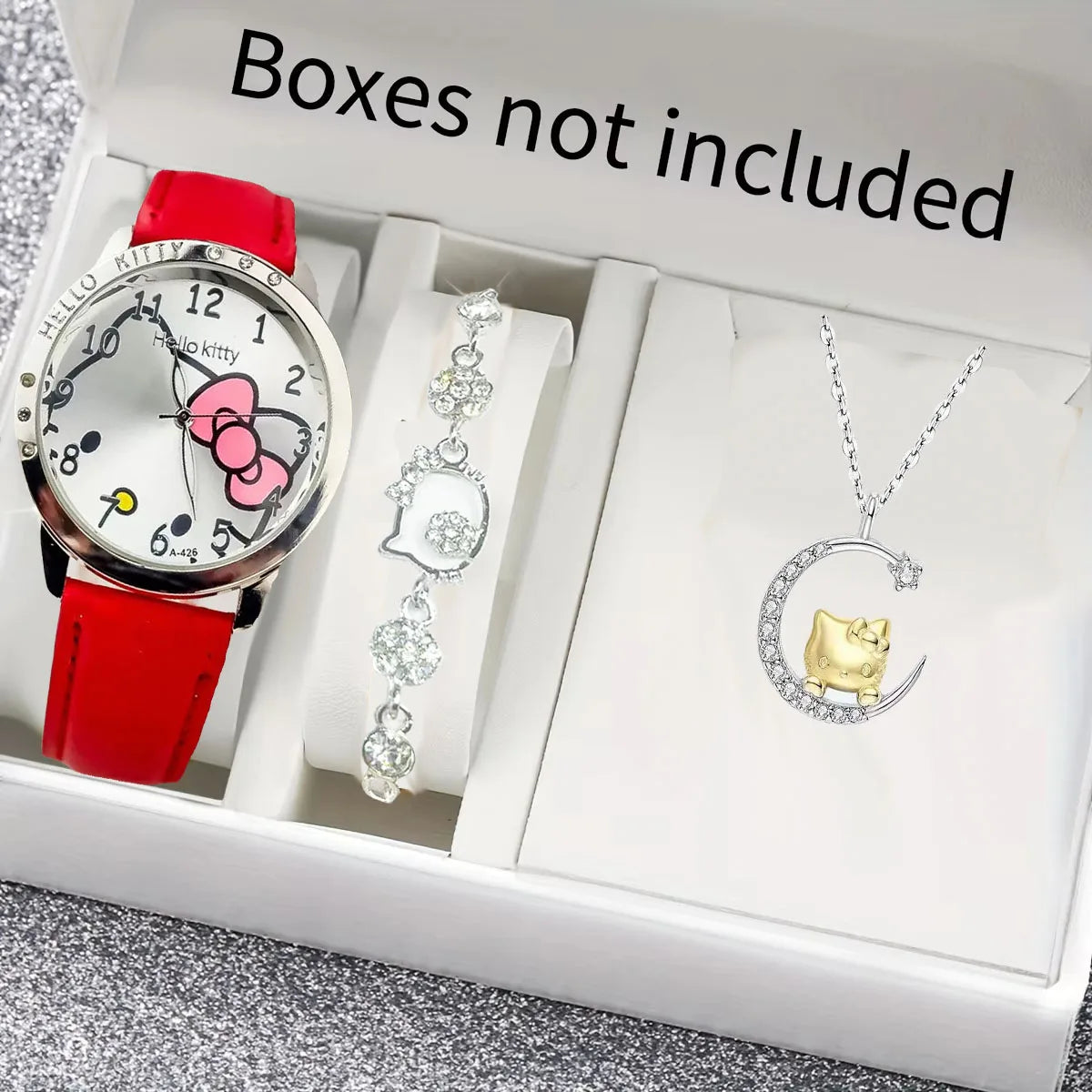 3pcs/set Hello Kitty Quartz Watch Women Children Waterproof Kawaii lady Fashion WristWatch Hello Kitty Bracelet and Necklace