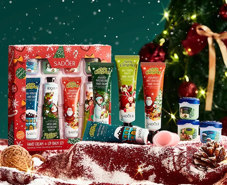 SADOER Christmas Moisturizing Repair Anti-Cracking Hand Cream + Lipstick Combination Kit moisturizing nourishing lip balm