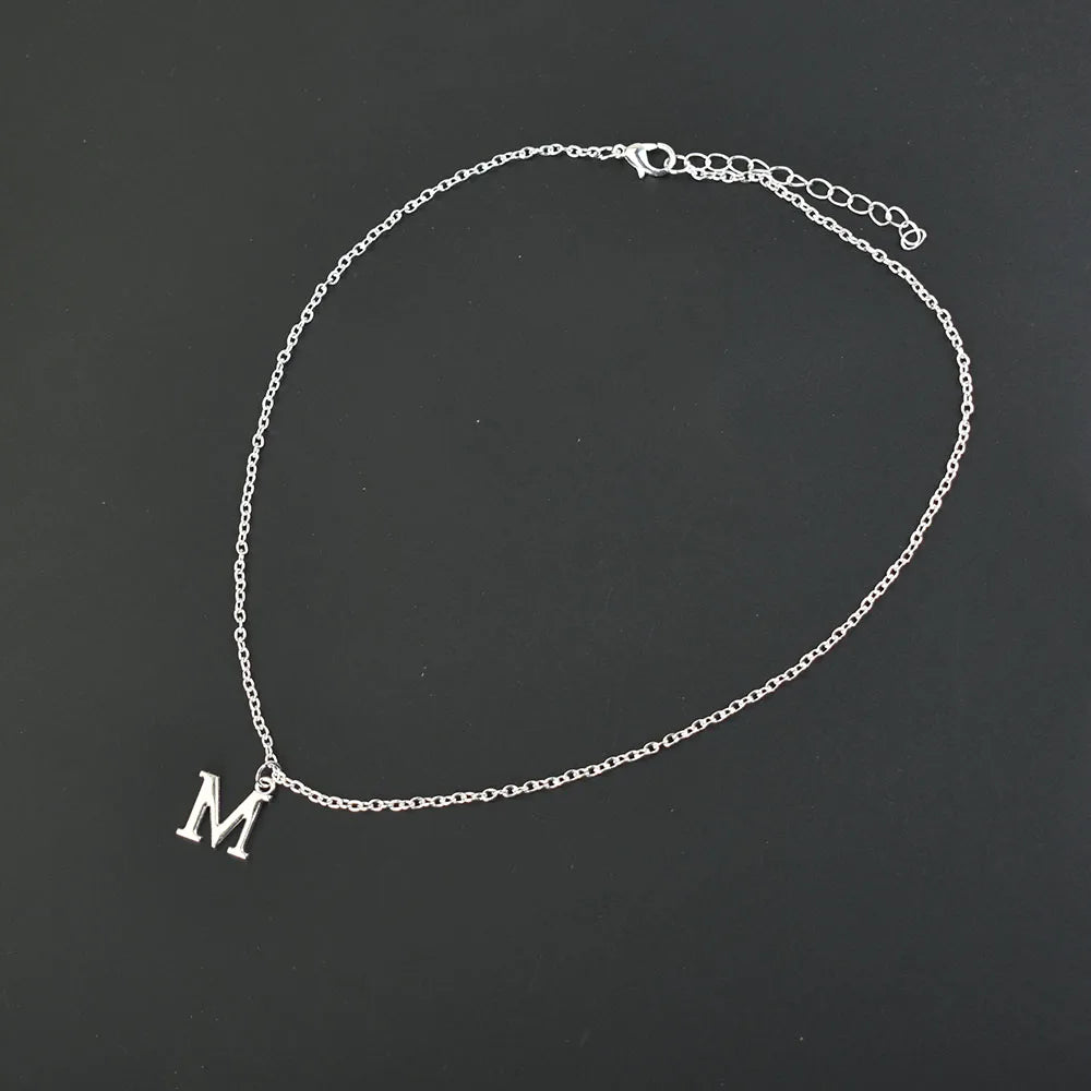 Silver Color A-Z English Alphabet Letter Pendants Necklaces For Women Metal Jewelry Simple Initial Chain Choker Collares