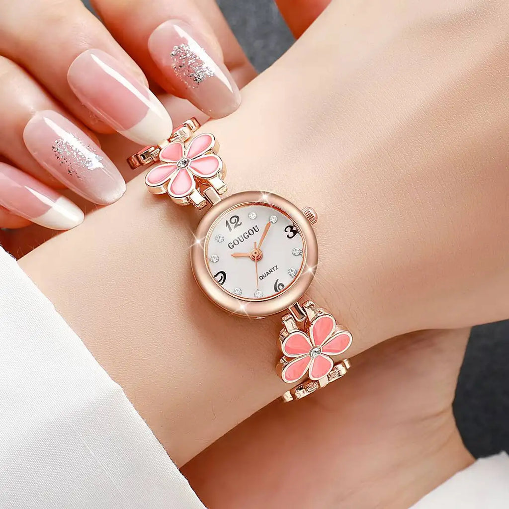 Elegant Flower Bracelet Strap Women Watches Fashion Diamond Arabic Dial Ladies Wristwatches Reloj Mujer（Without Box）