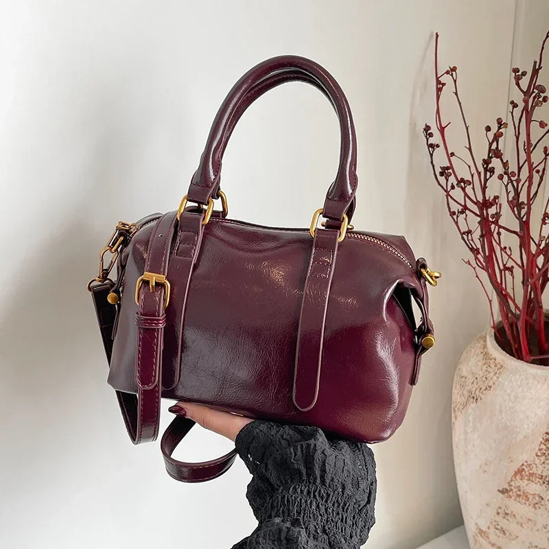 2025 PU Zipper High Quality Bucket Crossbody Bag Solid Simple Fashion Handbag High Appearance Popular Portable Shoulder Bag