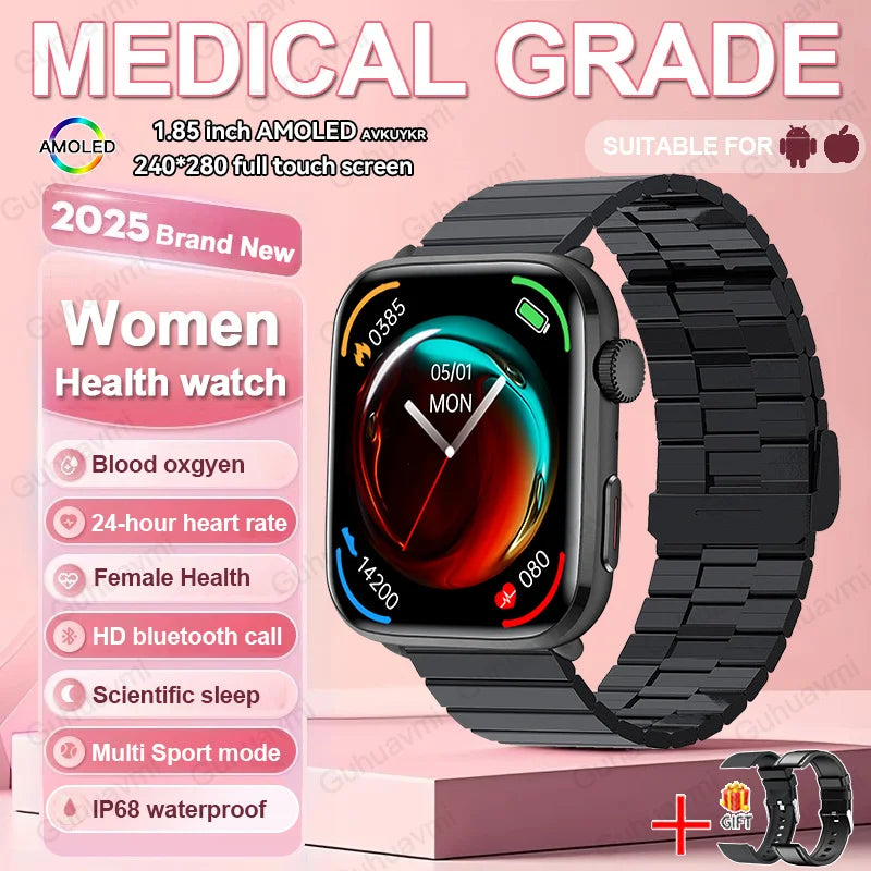 1.85-inch AMOLED Screen Smart Watch Women Bluetooth Call NFC Heart Rate Blood Pressure SP02 Lady Smartwatch For Xiaomi 2025 New