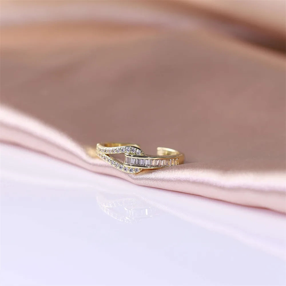 WDM Zircon Open Cubic Geometric Creative Design For Women Adjustable Finger Couple Rings Femme Wedding Jewley Party Gift