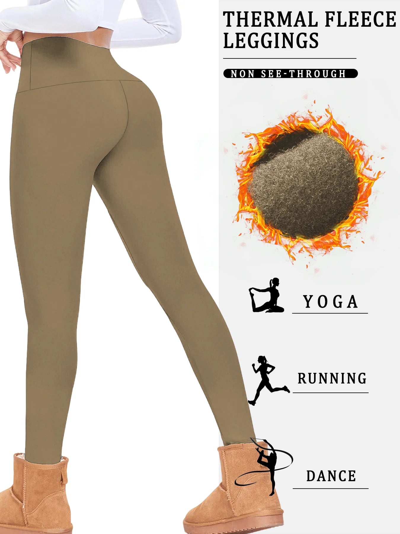 Womens Thermal Fleece Lined High Waisted Leggings. Workout Winter Warm Thick Tights Soft Yoga Pants