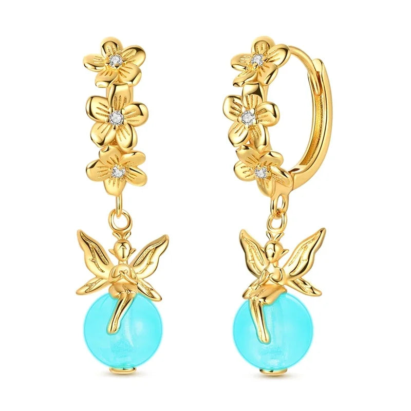 New in 925 Sterling Silver Luminous Flower Elf Stud Earrings for Women Girl Ear Studs Fine Jewelry Fashion Luxury Anniversary