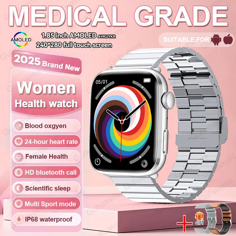 1.85-inch AMOLED Screen Smart Watch Women Bluetooth Call NFC Heart Rate Blood Pressure SP02 Lady Smartwatch For Xiaomi 2025 New