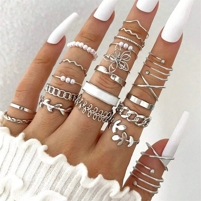 12 Pcs/Set Fashion Gold Color Irregular Geometric Open Rings For Women Men Punk Metal Adjustable Knuckle Joint Ring Jewelry Gift