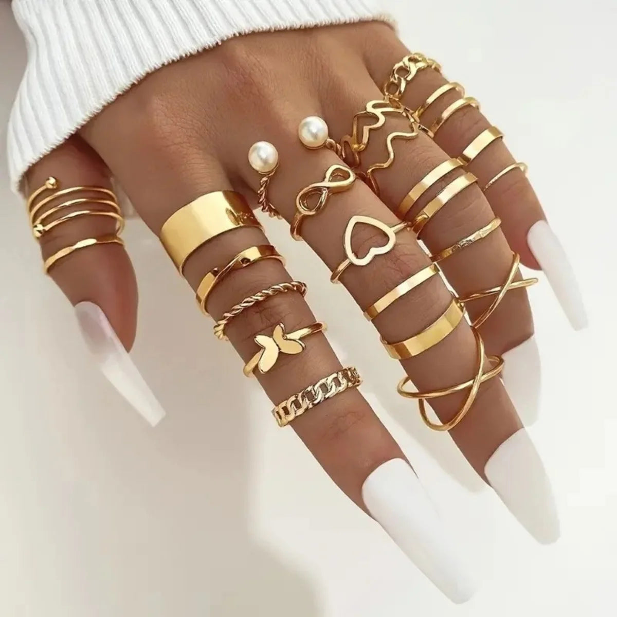 12 Pcs/Set Fashion Gold Color Irregular Geometric Open Rings For Women Men Punk Metal Adjustable Knuckle Joint Ring Jewelry Gift
