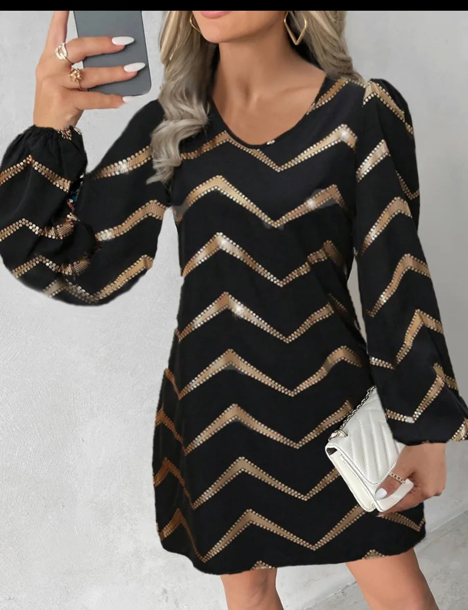 Long Sleeved Fashion U-neck Bubble Sleeve Dress Women's Clothing Elegant and Versatile Trendy Commuter