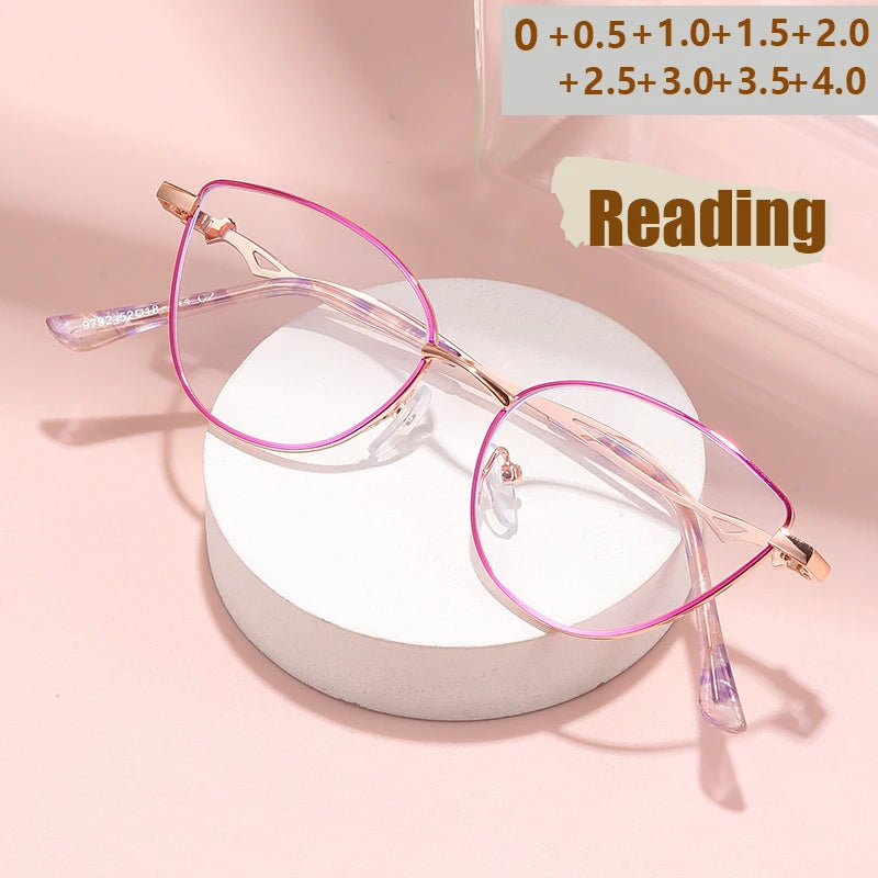 Cat Eye Frame Anti Blue Light Reading Glasses, Fashionable And Youthful, Women's Metal Frame Reading Glasses 9792