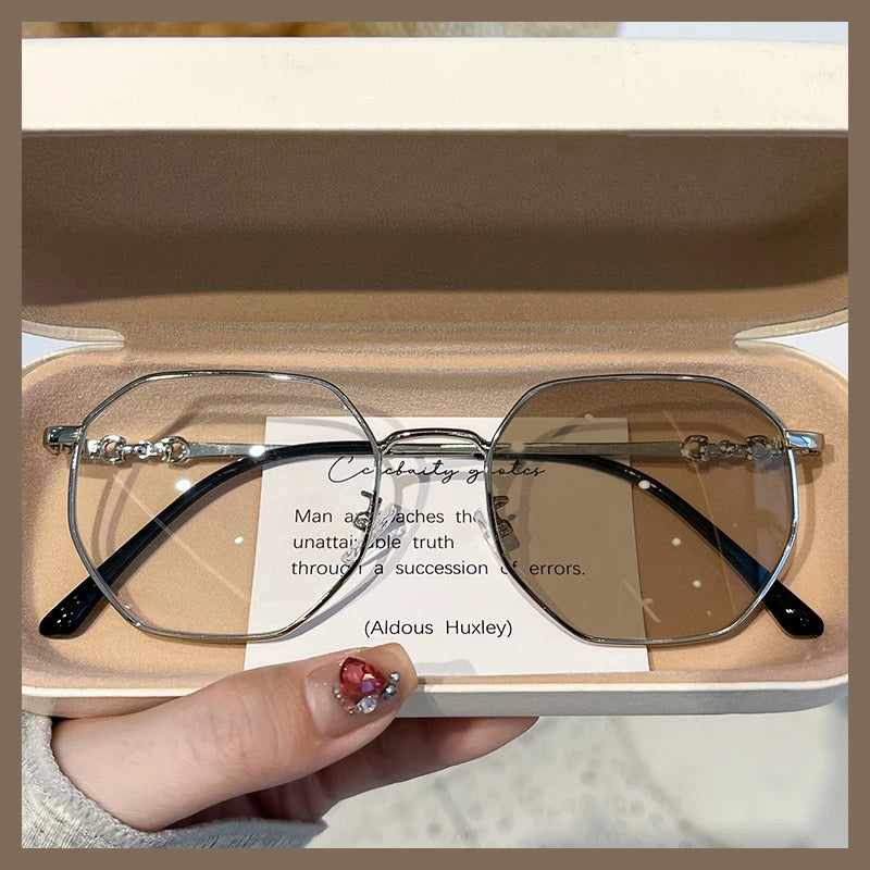 New Anti-blue Photochromic Myopia Finished Glasses Polygon Anti-ultraviolet Near-sight Eyeglasses Ultralight Vintage Glasses