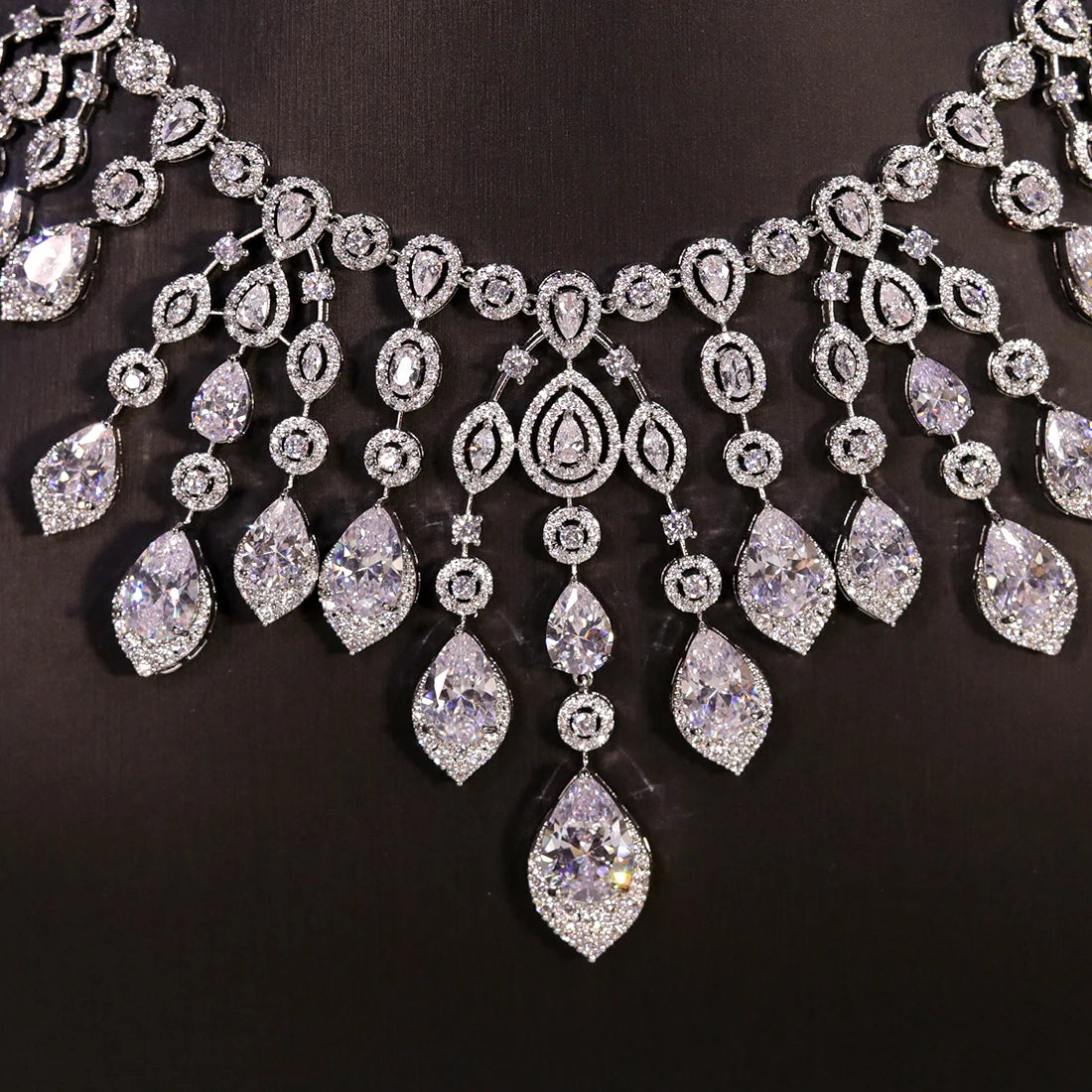 Luxury 2PCS Indian Bridal Jewelry Set For Women Wedding Party Tassel Pendant Zircon Dubai Indian jewelry Sets X0617