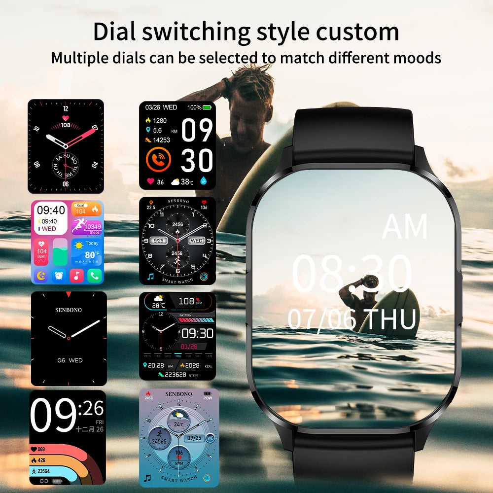 SENBONO AIR3 2024 New AMOLED Men Smart Watch Bluetooth Call 24H Health Tracker NFC Sport Smartwatch Men Women for IOS Android