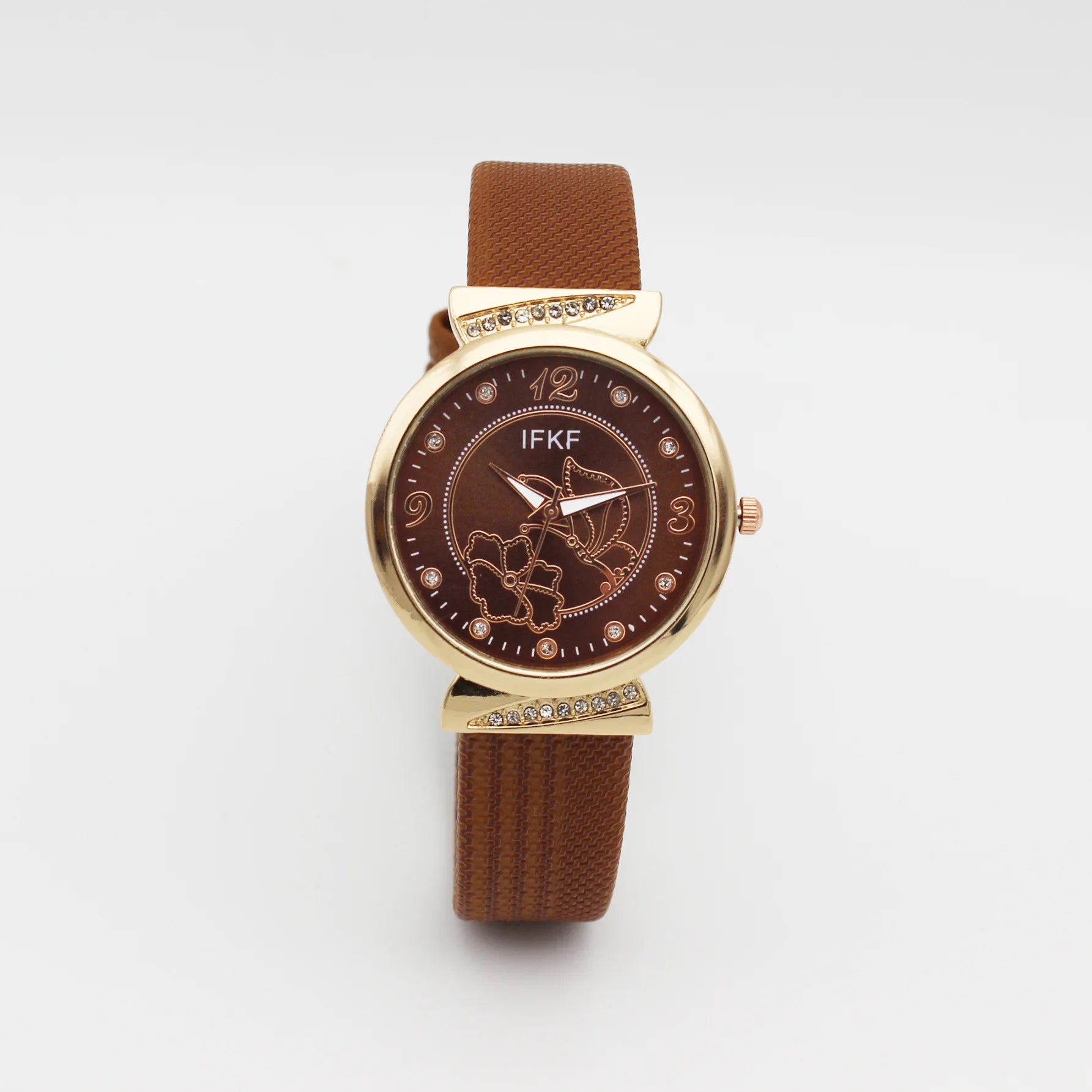 Elegant Rhinestone Butterfly Watch for Women Flower Quartz Crystal Dress Watch with Plaid Leather Strap Fashion Ladies Wristwatc