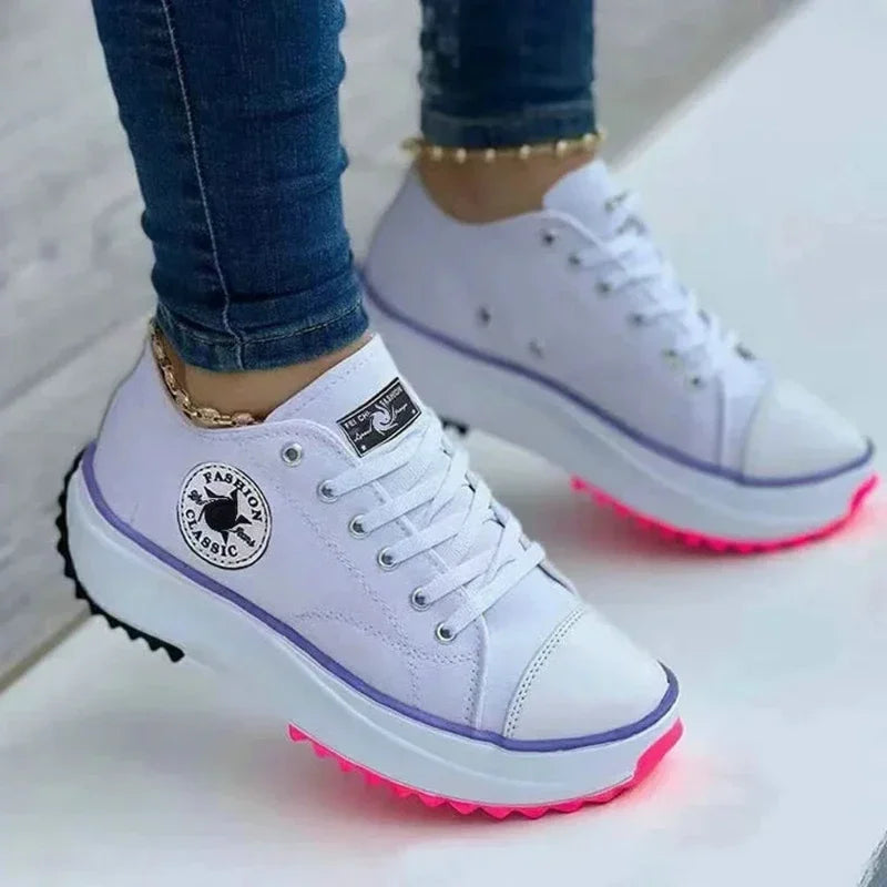 Classic white canvas sneakers women's casual shoes thick sole lace-up tennis shoes high quality fashion sports shoes 35-43