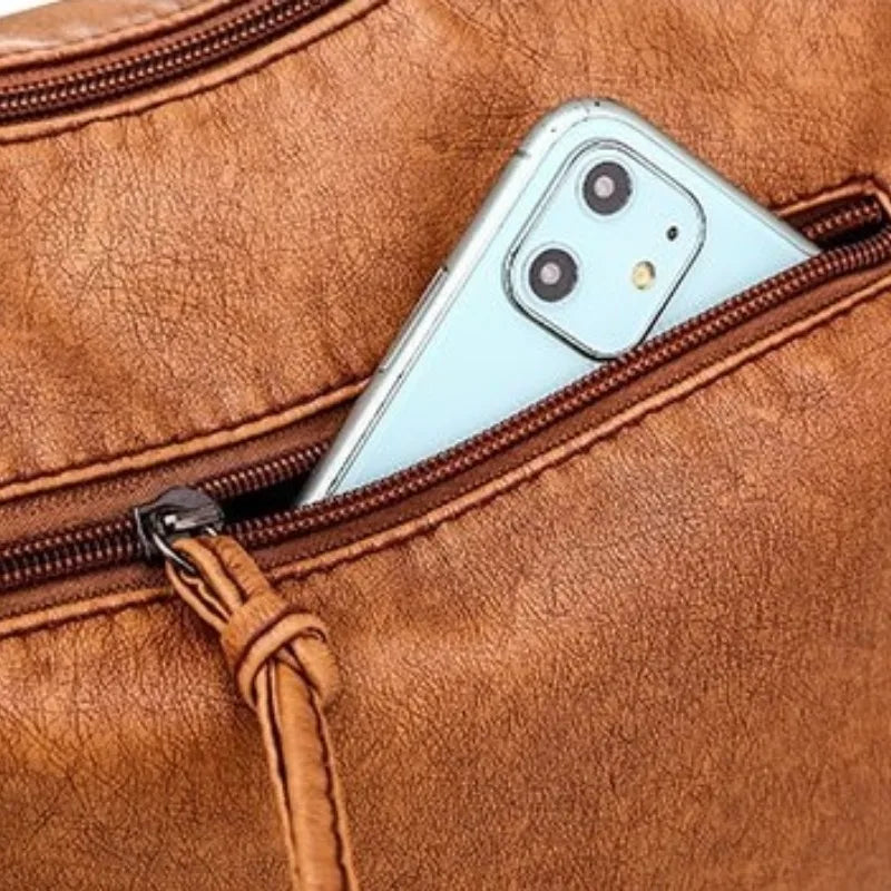 Washed leather women's bag 2024 European and American retro shoulder bag versatile large-capacity crossbody bag PU soft leather