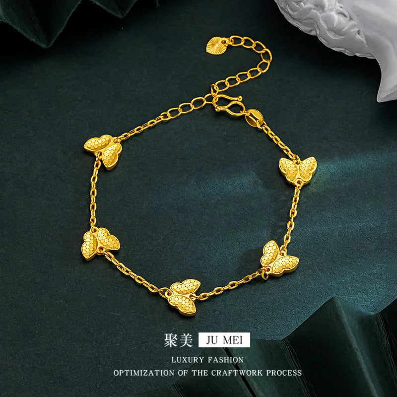 Luxury 24K 9999 Pure Gold real gold Butterfly Bracelet Necklace Two-piece Women's Necklace