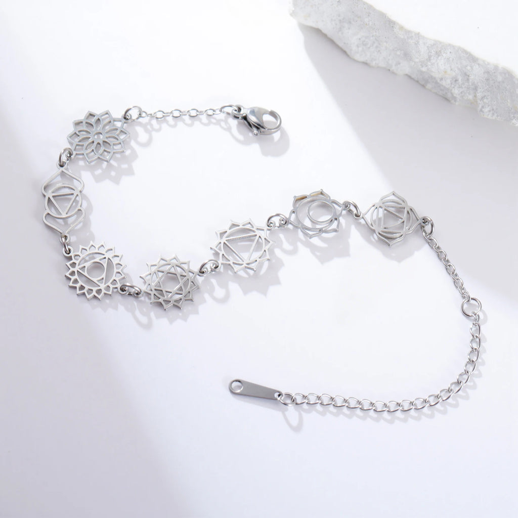 7 Chakra Yoga Balance Charm Bracelet Women Stainless Steel Gold Color Hand Bracelets Spiritual Jewelry Birthday Gift Wholesale