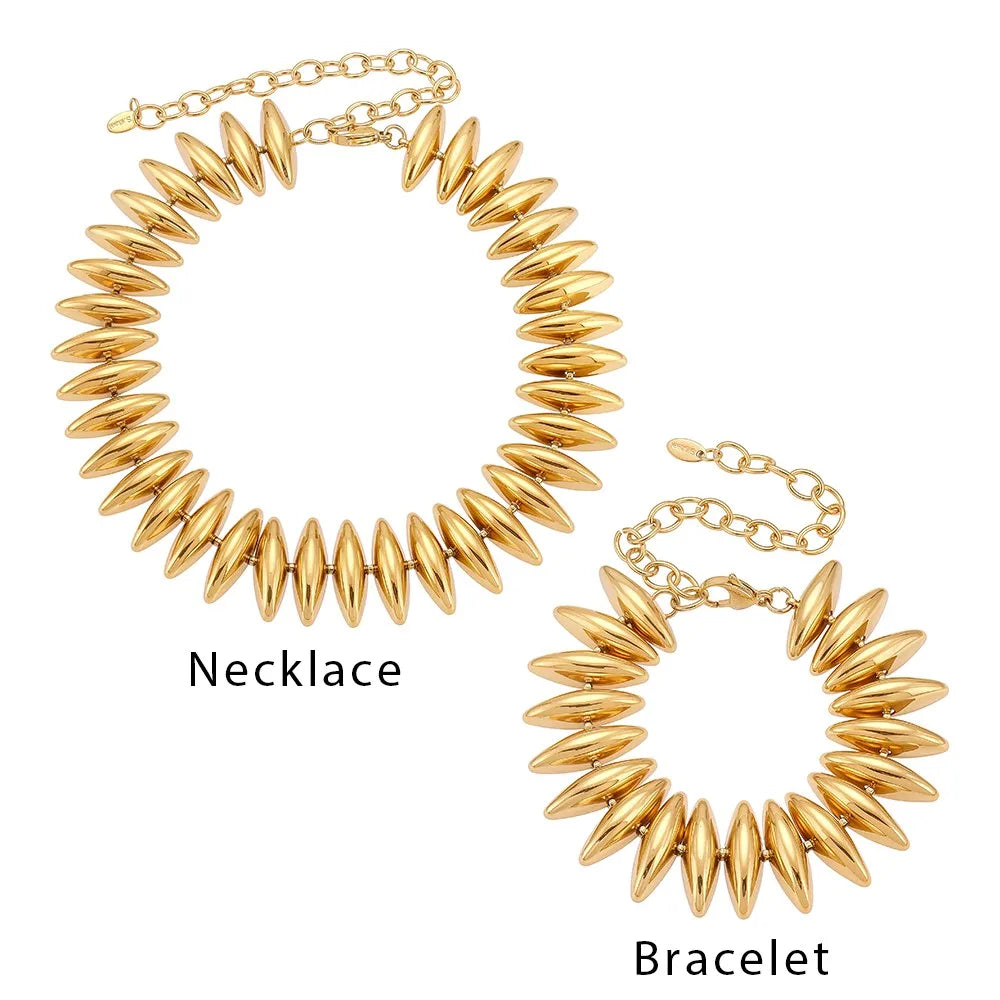 Gold Color Silver Thick Bar Chain Necklace Choker For Women Stainless Steel 18K Gold-Plated Bracelet Femme Waterproof Jewelry