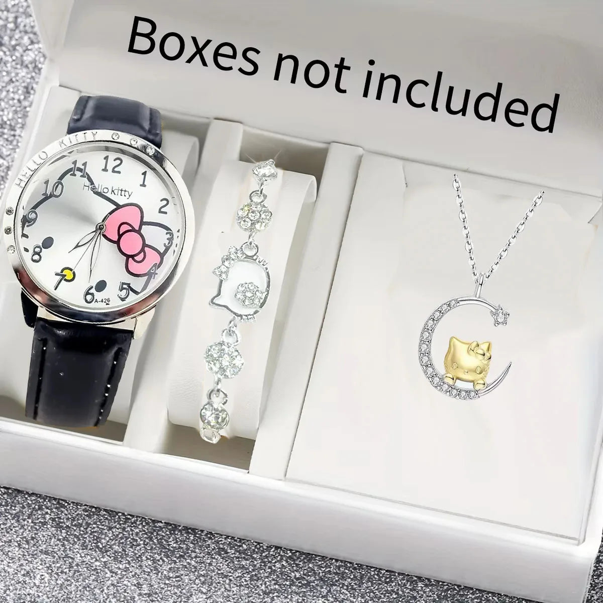 3pcs/set Hello Kitty Quartz Watch Women Children Waterproof Kawaii lady Fashion WristWatch Hello Kitty Bracelet and Necklace