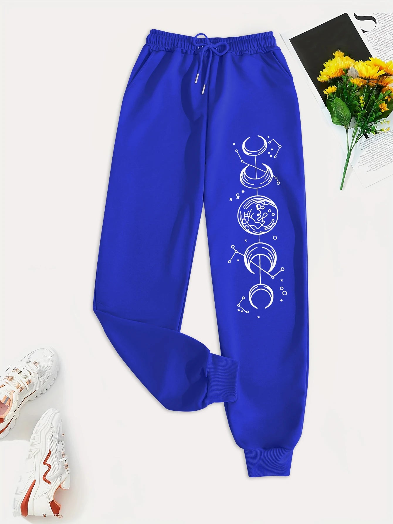 Connected Crescents Print Casual Versatile Women Pants Fashion Trendy Hip Hop Trousers With Drawstring Pockets Sweatpants Female