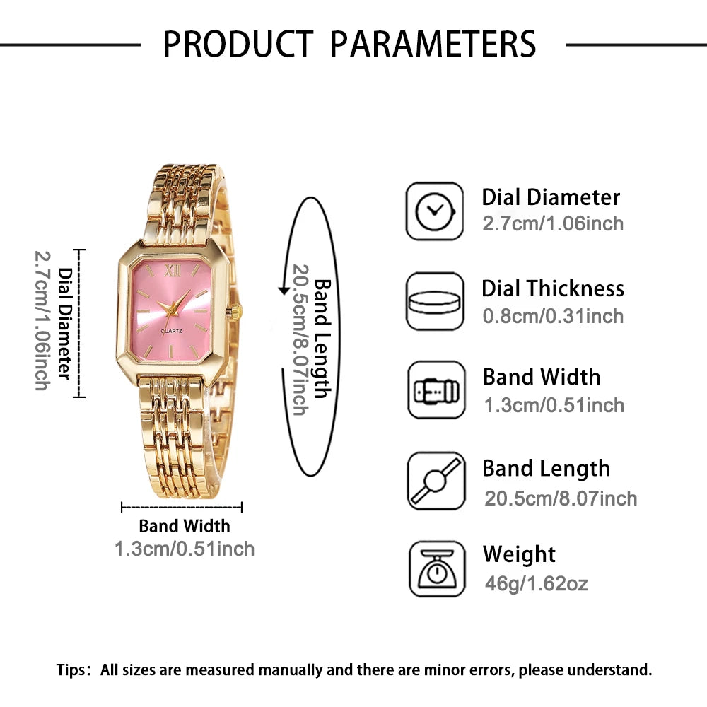 New simple and fashionable women's round dial leather strap quartz watch + exquisite jewelry set Back to school season graduatio