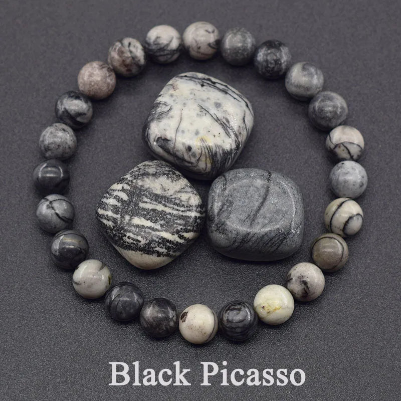 Genuine Tree Patterned Agates Beads Bracelet Woman Real Natural Moss Agates Bracelets Man Energy Stones for Healing Fengshui
