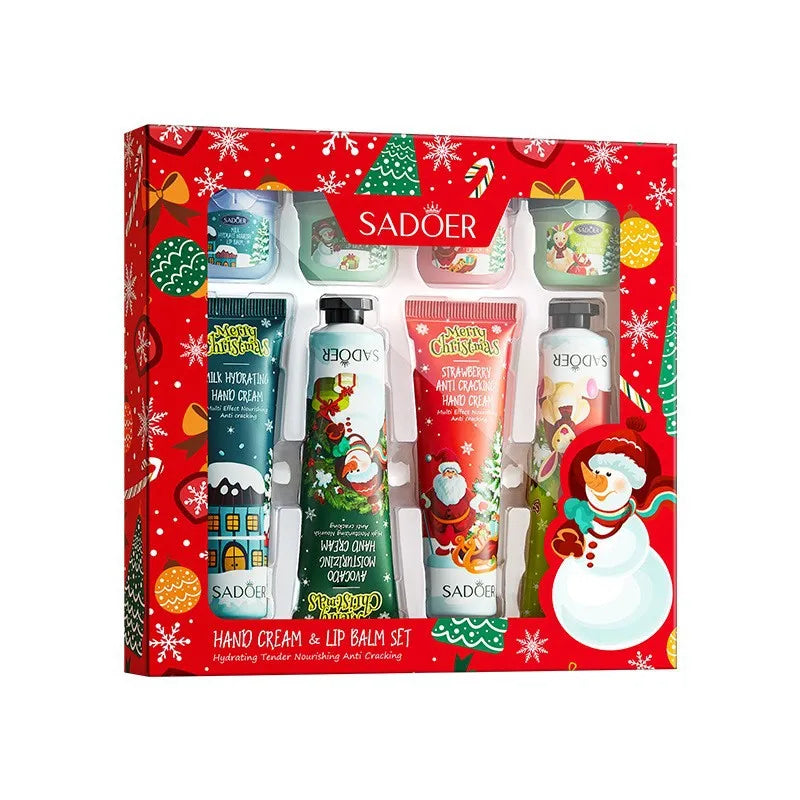 SADOER Christmas Moisturizing Repair Anti-Cracking Hand Cream + Lipstick Combination Kit moisturizing nourishing lip balm