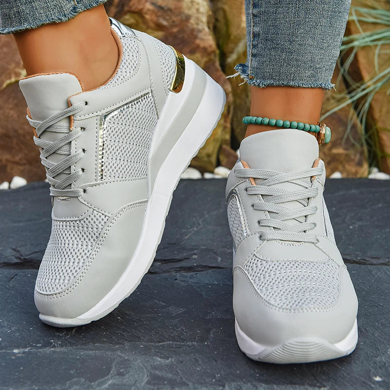 Women's Lightweight Wedge Sneakers Thick Sole Breathable Running Sports Shoes Woman Plus Size Fashion Lace Up Platform Sneakers