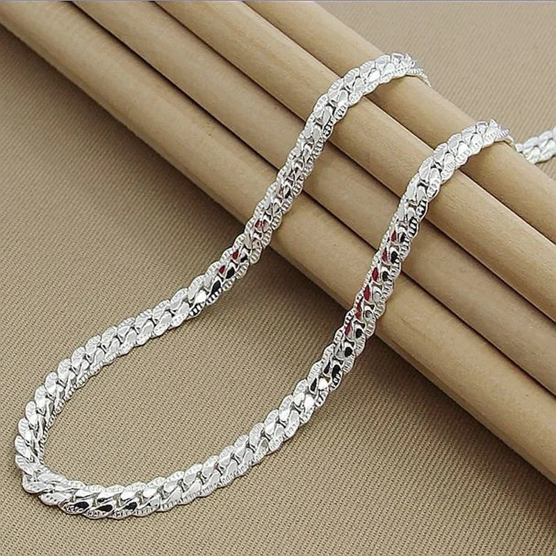 925 Sterling Silver 6MM Full Sideways Chain Necklace for Women Men Fashion 8/18/20/22/24 Inch Jewelry Sets Wedding Jewelry Gift