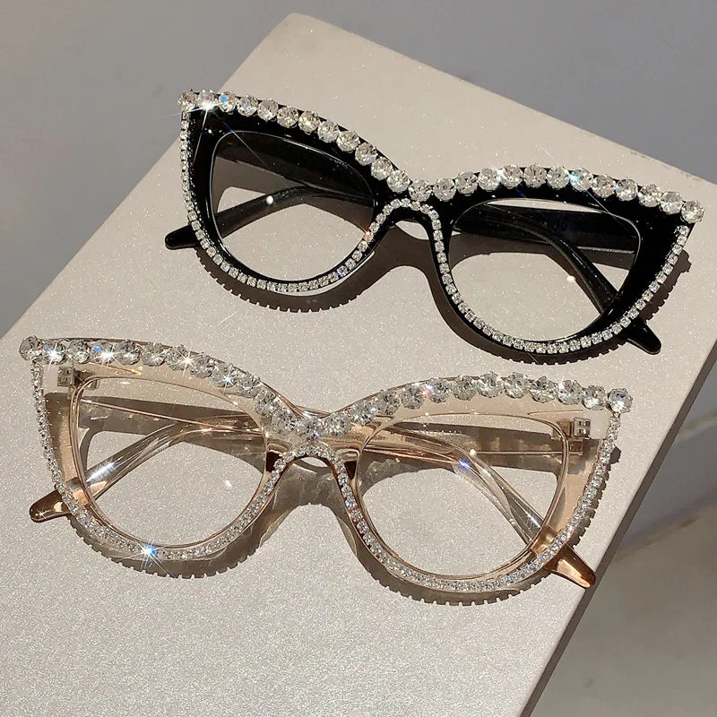 GM LUMIAS Vintage Cat Eye Glasses with Rhinestones Women Stylish Blue Light Blocking Optical Frames Trendy Design Decor Eyewear