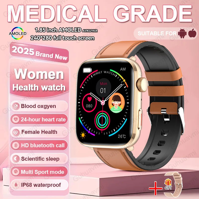 1.85-inch AMOLED Screen Smart Watch Women Bluetooth Call NFC Heart Rate Blood Pressure SP02 Lady Smartwatch For Xiaomi 2025 New