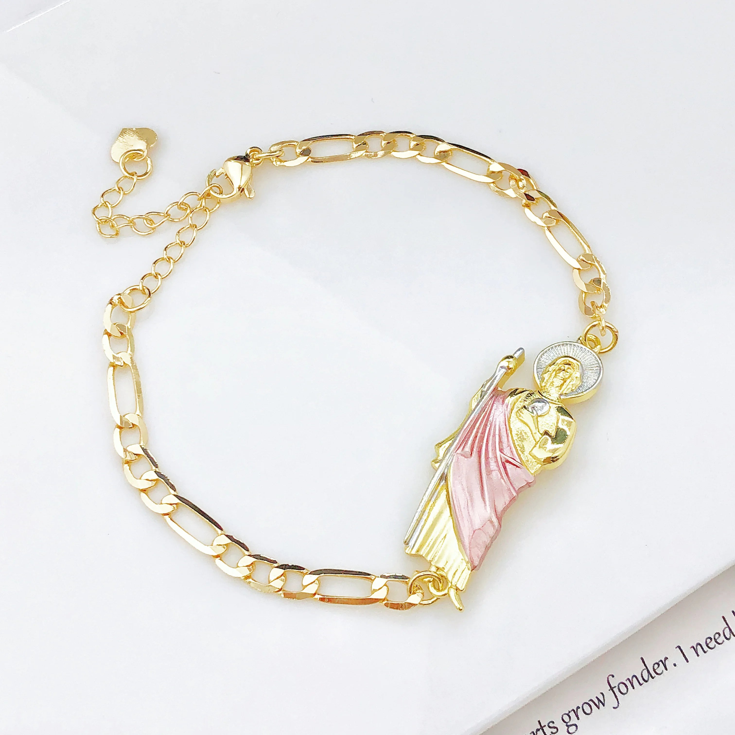 Simple Stylish St. Jude Gold Plated Women's Thin Bracelet Religious Jewelry for Daily Wear