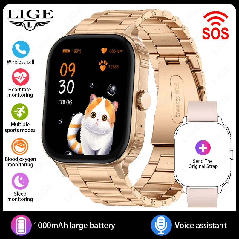 LIGE New 2.04" HD Display Health Monitor Smart Watch 2025 1000mAh Large Battery Bluetooth Call IP68 Waterproof Sports Smartwatch