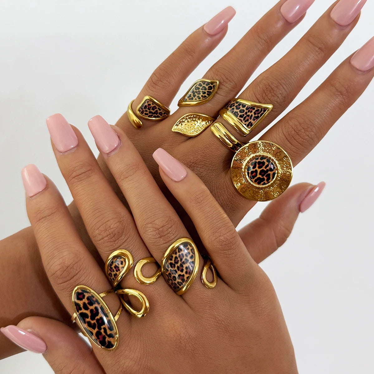 Minimalist 18K PVD Golden Plated 316 Stainless Steel Rings Chunky Jewelry High QualityCharm Stylish Boho Leopard Golden Jewelry