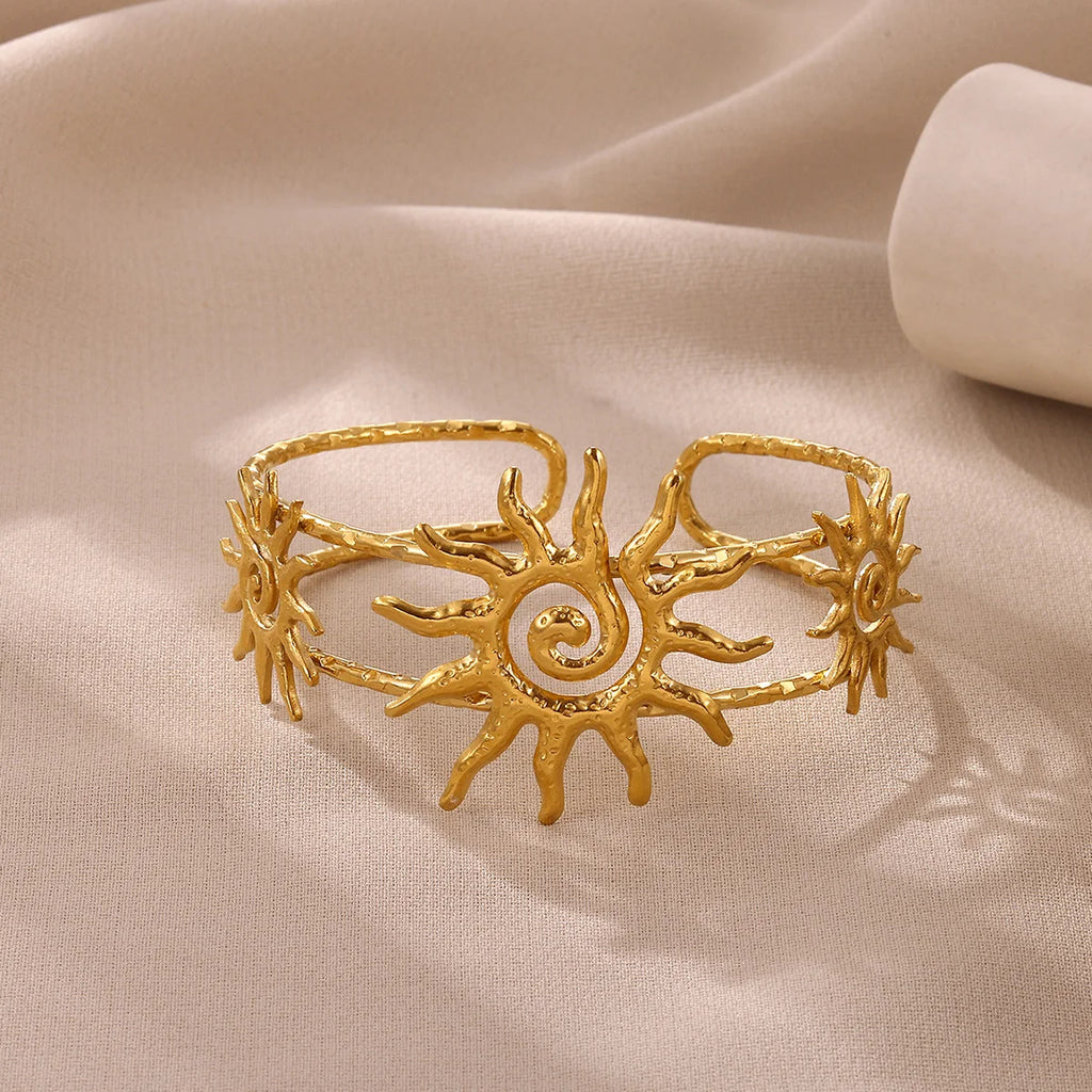 Spiral Hollow Sun Cuff Bracelet For Women Elegant Gold Stainless Steel Waterproof Fashion Bangle Jewelry Party Gift Брасле
